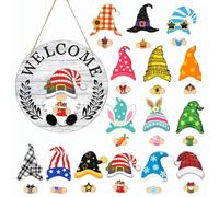 Gnomo decorativo intercambiabile in legno: 15 cappelli e accessori stagionali per la casa, 30,5 x 30,5 cm, facce magnetiche intercambiabili, cartello da giardino per decorazioni fai da te per le