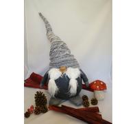 GNOMO DEL BOSCO DI BABBO NATALE IN PANNO GRIGIO CAPPELLO MELANGE E BARBA CM 75
