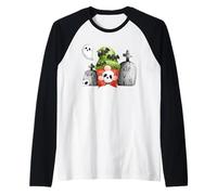 Gnomo di Halloween del cimitero Carino spettrale RIP lapide Grafica Maglia con Maniche Raglan