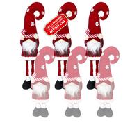 Gnomo di Natale Estensibile 80 cm con Cappello Rosso e Fiocchi di Neve - Soprammobile Natalizio in Tessuto Tartan con Struttura Regolabile