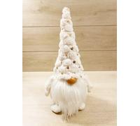 Gnomo Elfo Natalizio In Tessuto 47cm Con Cappello in Pelliccia Bianco Glitterato