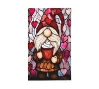 Gnomo in vetro colorato con cuore rosa e rosso che tiene in mano un caffè, bandiere da giardino, striscione di auguri stagionali da 3x5 piedi con occhielli, decorazioni per interni ed esterni, per fes