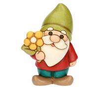 THUN, Gnomo Oliver con Fiore in Ceramica di Alta Qualità, Collezione Inverno Incantato, Statuine da Collezione, Idea Regalo per Natale, 8,9 x 6 x 13 cm