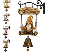 Gnomo Rustico Campana da Appendere, Gnomo Ape Girasole Campana di Benvenuto Decorazione da Appendere alla Parete, Gnomi Fatti a Mano in Fattoria, Campana a Vento, con Caloroso Saluto (#b)