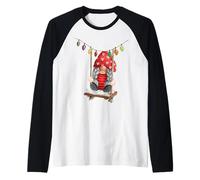 Gnomo su Un Altalena con Natale Luce Ghirlanda Coccinella Maglia con Maniche Raglan