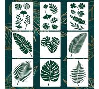 Gnovldg 9 Pezzi Stencil per Pittura a Foglie con Pennello, Riutilizzabile | Stencil di Foglie Tropicali, Stencils Per Pittura per Decorazioni su Tessuti, Ornamenti per Porte, Opere D'Arte Dipinte