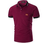 GNRSPTY Polo da Uomo Manica Corta Scollatura Cuciture a Contrasto Basic Golf Poloshirt Camicia Tennis T-Shirt Estate,Vino Rosso 1,XXL