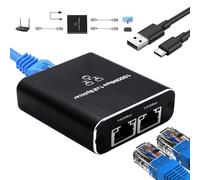 GNUADZ Splitter LAN 1 to 2, 1000 Mbps Gigabit Ethernet splitter a 2 porte con cavo di alimentazione di tipo C, switch di rete per computer, hub, router, modem, set-top box, Cat 5/5e/6/7/8