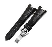 GNUFOPI Cinturino in Pelle Compatibile con Patek Philippe 5711 5712G Cinturino con Fibbia Pieghevole concavo Impermeabile Cinturino in Pelle di Vacchetta da 25 mm(Black Silver)