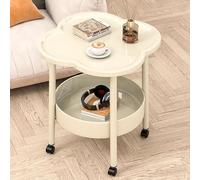 GNYVZXPLQ Tavolino Divano, Tavolino laterale a 2 livelli con vassoio portaoggetti rimovibile in metallo e vetro multicolore, 19,7x18,9 pollici(Khaki B)