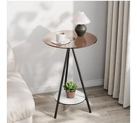 GNYVZXPLQ Tavolino Divano, Tavolino rotondo in metallo con piano in vetro a 2 livelli, 15,7x13x23,2 pollici, multicolore, for soggiorno, giardino, balcone(Tea Black)