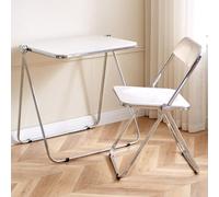 GNYVZXPLQ Tavolino Divano, Tavolo pieghevole in acrilico multicolore 23,6x19,7x27,6 pollici salvaspazio, non richiede montaggio(Milky White With Chair)