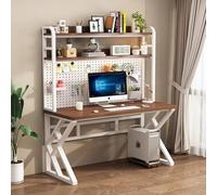 GNYVZXPLQ tavolo computer, Scrivania for computer con ripiani e pannello forato, in legno ingegnerizzato e metallo, diverse dimensioni, multicolore(White+walnut Wood,55.12" Lx23.62 Wx66.93 H)