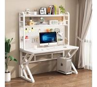 GNYVZXPLQ tavolo computer, Scrivania for computer con ripiani e pannello forato, in legno ingegnerizzato e metallo, diverse dimensioni, multicolore(White+white,39.37" Lx23.62 Wx66.93 H)
