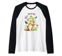 Go Away Frog Hat Cat with Butterflies Vintage Maglia con Maniche Raglan