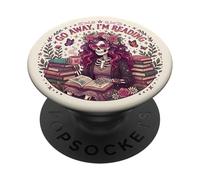 Go Away I'm Reading Book Lover Librarian Skeleton Bookish PopSockets PopGrip Adesivo