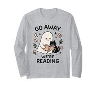 Go Away We're Reading Cute Ghost with Cat Funny Book Lover Maglia a Manica