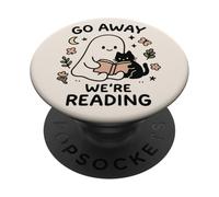 Go Away We're Reading Cute Ghost With Cat Funny Book Lover PopSockets PopGrip Adesivo