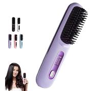 Go Brush Pro 2025 - Cordless Hair Straightener Brush & Curler 2-in-1, Portable Rechargeable Straightening Iron Comb with LED Display, 3 Temperature Settings, for Short & Long Hair (Purple)