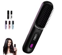 Go Brush Pro 2025 - Cordless Hair Straightener Brush & Curler 2-in-1, Portable Rechargeable Straightening Iron Comb with LED Display, 3 Temperature Settings, for Short & Long Hair (Black)