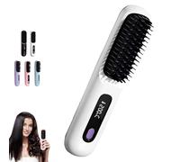 Go Brush Pro 2025 - Cordless Hair Straightener Brush & Curler 2-in-1, Portable Rechargeable Straightening Iron Comb with LED Display, 3 Temperature Settings, for Short & Long Hair (White)