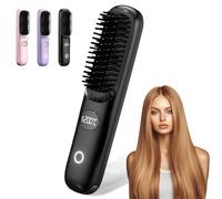 Go Brush Pro 2025, spazzola lisciante portatile da viaggio, con display LCD della temperatura, mini spazzola per capelli senza fili a riscaldamento rapido, ricaricabile, portatile, per donne (nero)