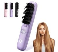 Go Brush Pro 2025, spazzola lisciante portatile da viaggio, con display LCD della temperatura, mini spazzola per capelli senza fili, a riscaldamento rapido, ricaricabile, portatile, per donne (viola)