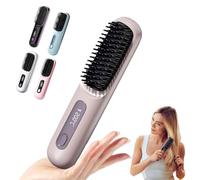Go Brush Pro Cordless Hair Straightener Brush, New Portable Cordless Hair Straightener Brush, LED Display 3 Temperature Settings Protect Your Hair Fast Heating for Travel and Everyday Use (Champagne)
