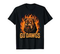 Go Dawgs Bulldog Mascotte Fuoco Fiamme Aggressive Artwork Maglietta