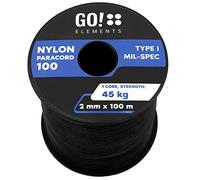 GO!elements 100m Paracord 2mm in corda di nylon antistrappo - Corda di sopravvivenza Paracord 100 Tipo I - antistrappo e caricabile fino a 45kg, Colore: Nero