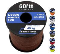 GO!elements 100m Paracord 2mm in corda di nylon antistrappo - Corda di sopravvivenza Paracord 100 Tipo I - antistrappo e caricabile fino a 45kg, Colore: Marrone