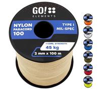 GO!elements 100m Paracord 2mm in corda di nylon antistrappo - Corda di sopravvivenza Paracord 100 Tipo I - antistrappo e caricabile fino a 45kg, Colore: Sabbia