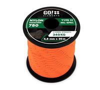 GO!elements 30m Paracord Seil aus reißfester Nylonschnur - Paracord 750 Schnur - geeignet Als Allzweckseil & Reepschnur - Farbe: Orange-Reflektierenden