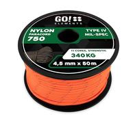 GO!elements 50m Paracord Seil aus reißfester Nylonschnur - Paracord 750 Schnur - geeignet Als Allzweckseil & Reepschnur - Farbe: Orange-Reflektierenden