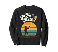 Go Fly a Kite Retro Tramonto Bambino Volare Aquilone Scena Art Felpa
