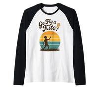 Go Fly a Kite Retro Tramonto Bambino Volare Aquilone Scena Art Maglia con Maniche Raglan