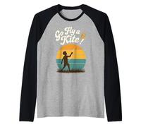 Go Fly a Kite Retro Tramonto Bambino Volare Aquilone Scena Art Maglia con Maniche Raglan
