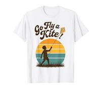 Go Fly a Kite Retro Tramonto Bambino Volare Aquilone Scena Art Maglietta