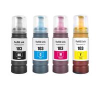 Go Inks Set di 4 flaconi di inchiostro per sostituire Epson 103 compatibili/non-OEM per stampanti EcoTank, nero, ciano, magenta, giallo, 70 ml