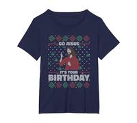 Go Jesus It's Your Birthday Ugly Maglione Stile Natale Maglietta, Donna Plus-Size, Navy, 4X
