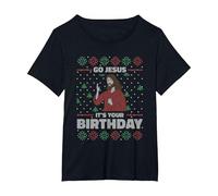 Go Jesus It's Your Birthday Ugly Maglione Stile Natale Maglietta, Donna Plus-Size, Nero, 4X