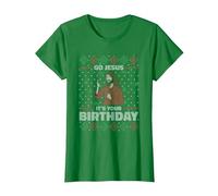 Go Jesus It's Your Birthday Ugly Maglione Stile Natale Maglietta, Donna, Verde Mela, XL