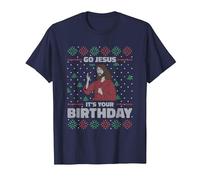 Go Jesus It's Your Birthday Ugly Maglione Stile Natale Maglietta, Uomo, Navy, 3XL