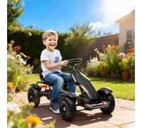 Go Kart a Pedali per Bambini 5-12 Anni in PP e Metallo Nero con Sedile Regolabile e Freno a Mano, 121x58x61 cm
