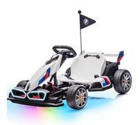 Go kart elettrico BMW Drift Kart, sedile regolabile, 24 V, doppio motore 200 W, luci LED, modalità Drift, 2 velocità (bianco)