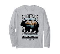 Go Outside Worst Case Bear Attack Funny Shirt Maglia a Manica