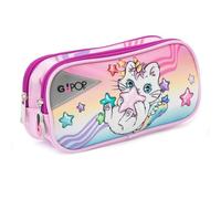 GO POP - Astuccio Bustina 2 Zip Modello Meowcorn, Con Tirazip Personalizzato E Due Capienti Tasche Per Pastelli E Pennarelli, Dimensioni 22X6X14