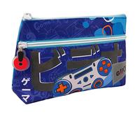 Go Pop - Astuccio con 2 Tasche Born to Play - Bustina per la Scuola per Cancelleria, Con Comoda Tasca Frontale, 22 l x 14 h x 6 p cm