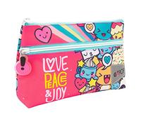 Go Pop - Astuccio con 2 Tasche Love&Peace - Bustina per la Scuola per Cancelleria, Con Comoda Tasca Frontale, 22 l x 14 h x 6 p cm