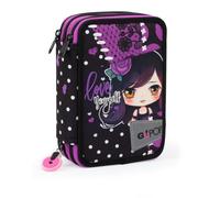 GO POP Astuccio Dark Love Triplo, Completo di Set Cancelleria, Astuccio 3 Scomparti per Bambine e Ragazze, Prima Elementare, Tema Dark Academia, Per Scuola Elementare e Medie